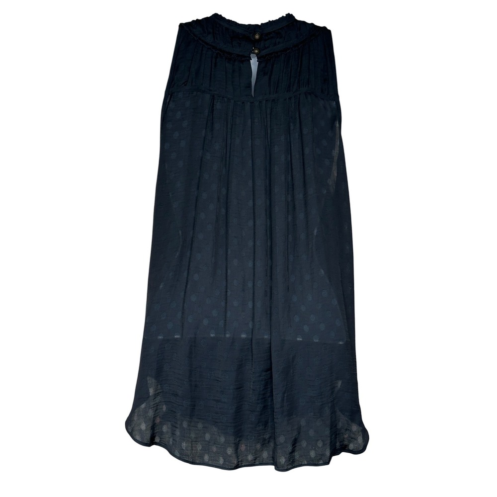 Maeve Anthropologie Blouse 8 Navy Blue Clip Dot Ruffle Sleeveless Clovis Top - Picture 6 of 10
